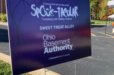 Ohio Basement Authority sponsorship sign at the Spook-tacular Fall Family Festival in Twinsburg