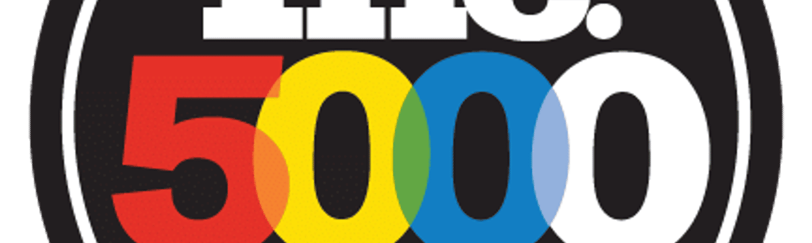 Inc. 5000 Honoree logo with bold, colorful numbers and letters on a black circular background.