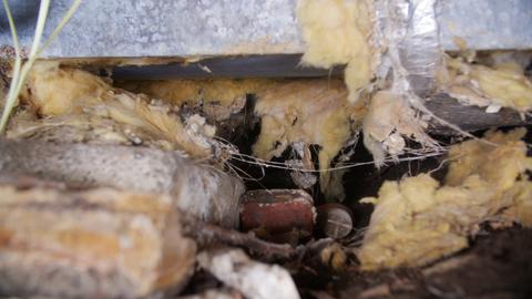 failing insulation and crawl space debris