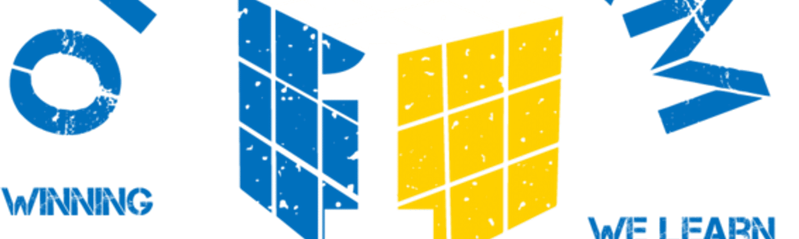 3D cube with "One Team" text, surrounded by "Winning," "Passion," "We Learn," "Servant's Heart" in blue and yellow.