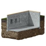 Cross-section of a basement wall with steel wall anchors installed in soil for foundation repair and support.