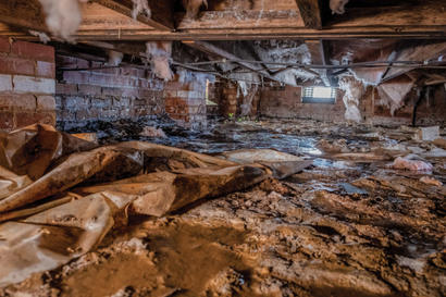 Musty damaged crawl space