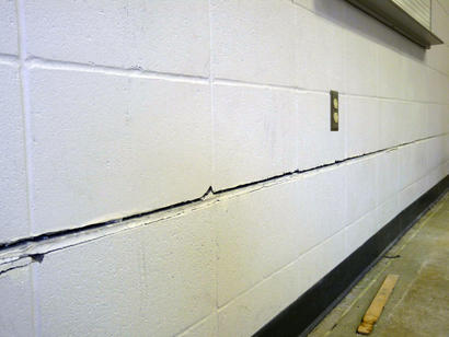 Even crack along a bowing basement wall