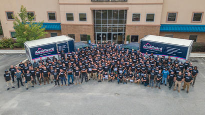 A photo of the entire AquaGuard company gathered to celebrate Ownership Tour!