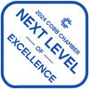 Blue and white badge with "2024 Cobb Chamber Next Level of Excellence" text, accompanied by a small emblem, symbolizing the commitment to quality akin to expert basement waterproofing.