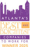 Purple Atlanta skyline with text: "Atlanta's Best and Brightest Companies to Work For Winner 2025 – Experts in Basement Waterproofing.