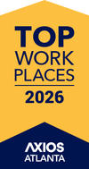 Yellow and blue badge reading "Top Workplaces 2026, Axios Atlanta.