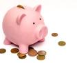 A pink piggy bank with coins scattered around it, saving up for crawl space repair cost, against a white background.
