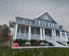 Rain falling on home.