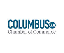Logo of Columbus GA Chamber of Commerce with "GA" inside a blue circle.
