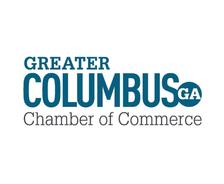 Logo for Greater Columbus GA Chamber of Commerce with bold blue and gray text on a white background.