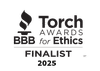 BBB Torch Awards for Ethics 2025 finalist logo with a stylized torch icon, recognizing excellence in waterproofing solutions.