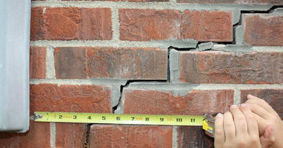 Stair step crack in exterior wall.