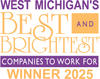 West Michigan’s Best and Brightest Companies to Work For Winner 2025 logo in purple and gold text.