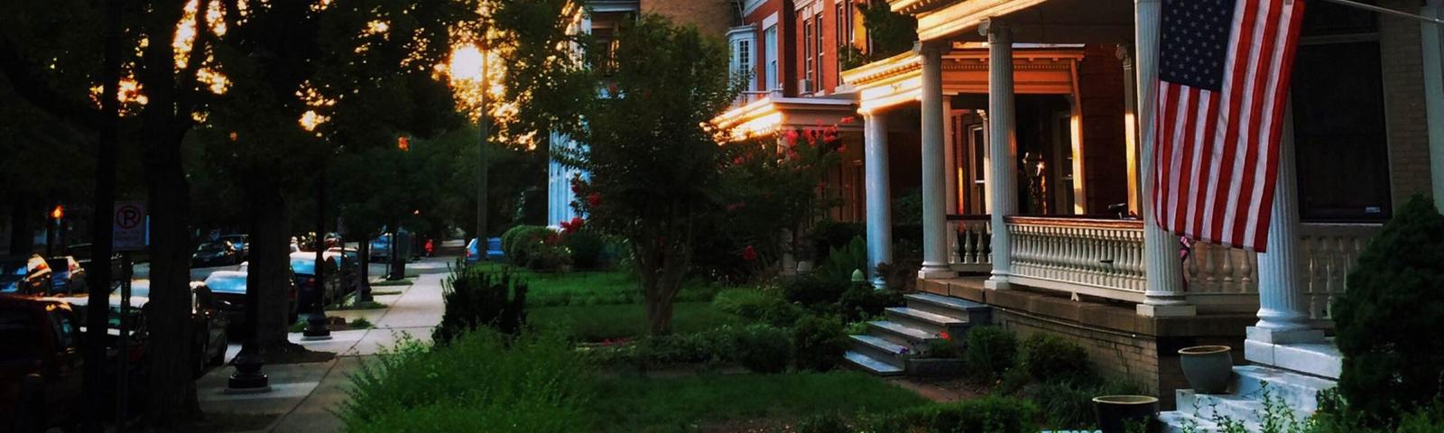 Houses at dusk in neighborhood