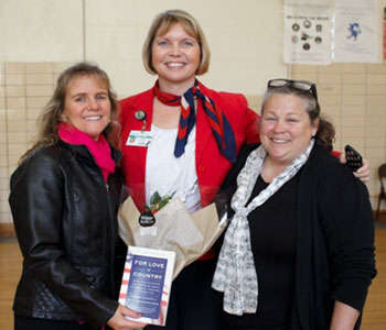 Pictured L to R: Stella Waltz, Granby Elementary School Principal Kathryn M. Verhappen, and Music Teacher Cathy Swaim.