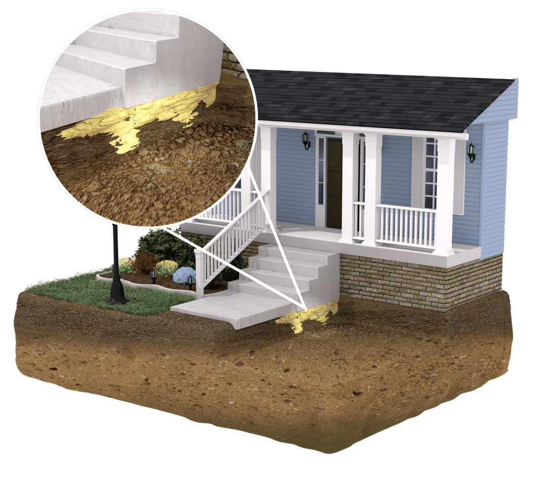 CGI image of concrete step repair with polyrenewal lifting foam