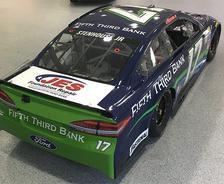 Racing car with Fifth Third Bank and JES Foundation Repair logos, displaying number 17 on the side and rear.