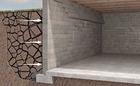An illustration of a basement wall shows arrows indicating the effects of shrinking soil and external pressure on the structure.