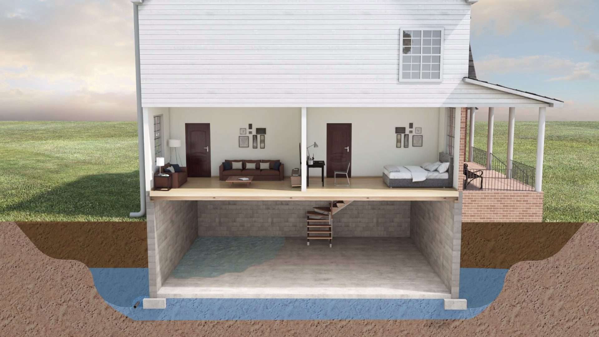 Flooding basement illustration