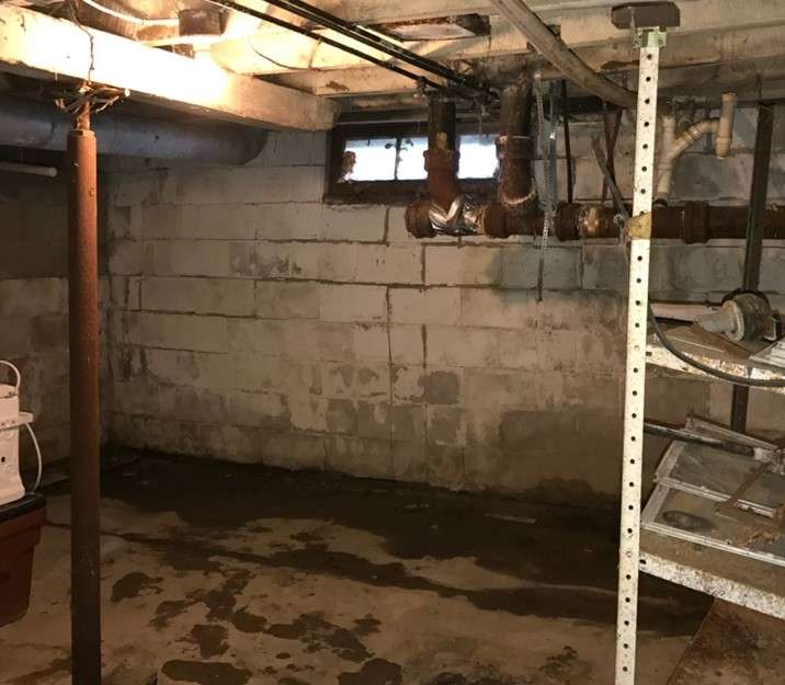 Wet basement with leaking walls