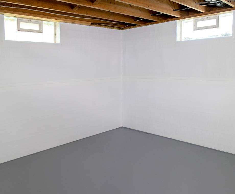 finished and waterproofed basement with WallSeal vapor barrier