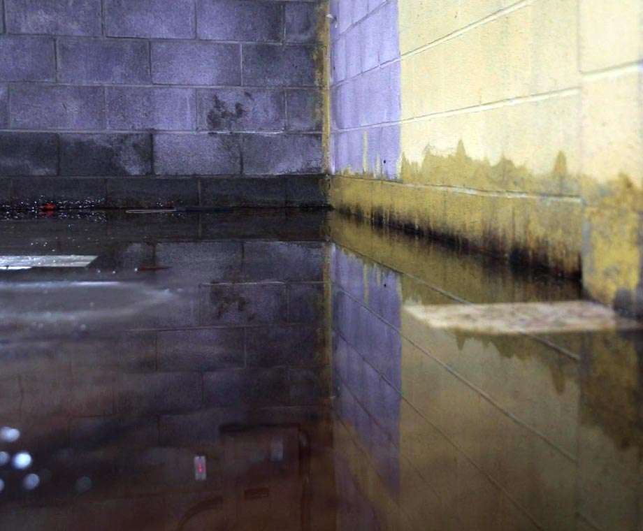 The interior of a flooded basement