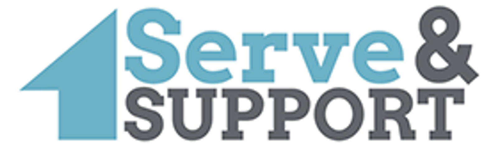 Logo with a blue house icon and text: "Serve & Support" in blue and gray.