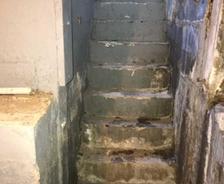 Water damaged and moldy basement stairs