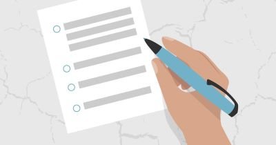 illustration of a hand with a pen and checklist