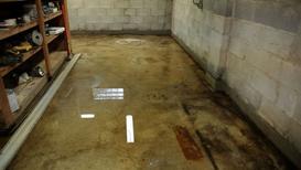 Standing water flooded in the basement.