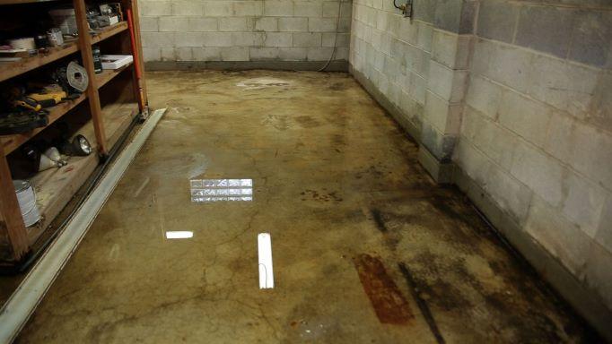 Standing water flooded in the basement.