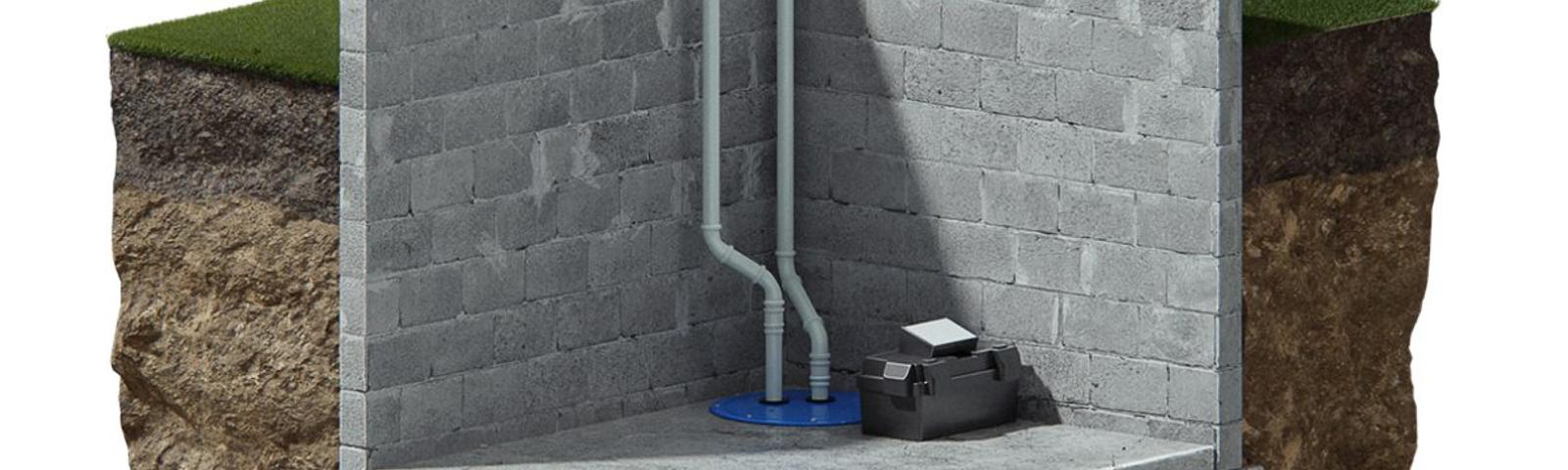 Sump pump and back up battery 3D illustration