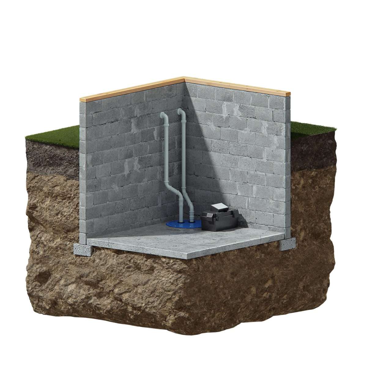 Sump pump and back up batter 3D illustration.