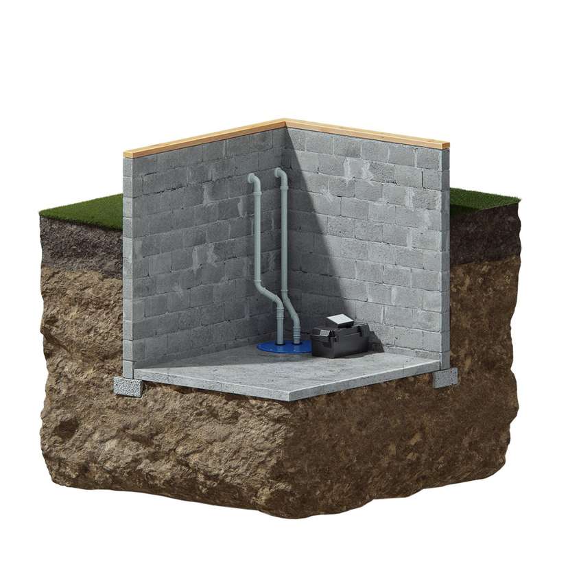 Sump pump and back up battery 3D illustration