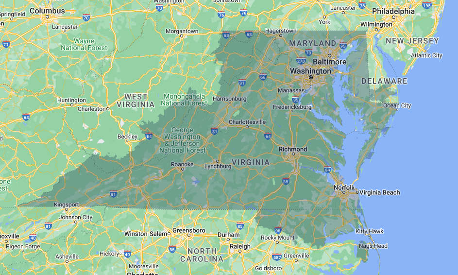 JES Foundation Repair service area map of the Mid-Atlantic region.