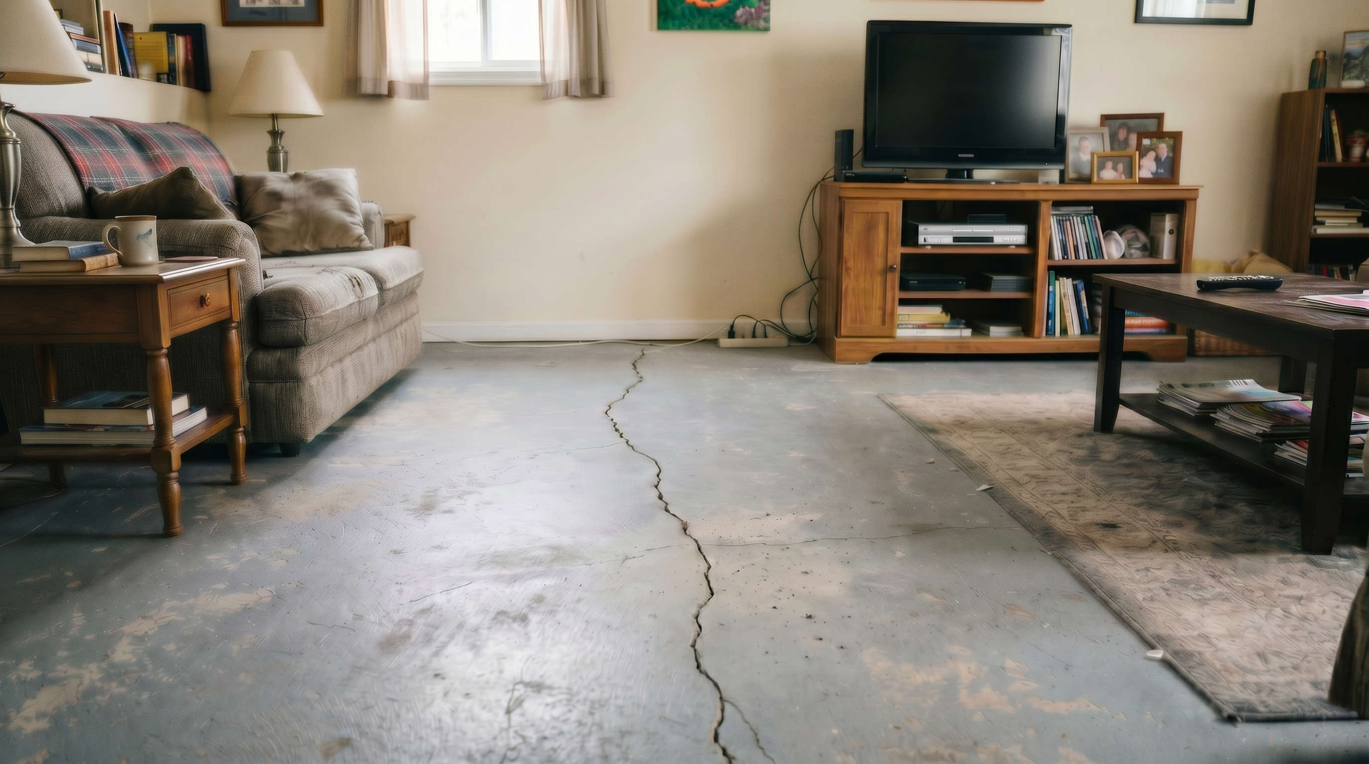concrete floor crack in living area