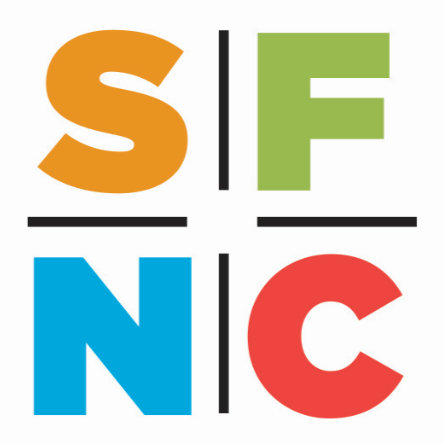 The letters S, F, N, and C, each in a different color, divided by black lines in a grid pattern.