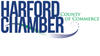 Logo of Harford County Chamber of Commerce with blue and green text and a swoosh design.