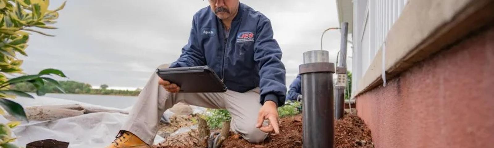 JES Foundation Repair inspector assessing house foundation