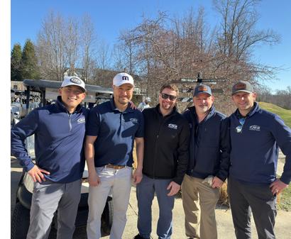 Five JES Foundation Repair team members at 2025 Frostbite Scramble sponsorship Prince William Chamber of Commerce event