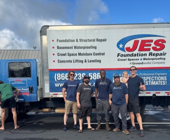 JES Foundation Repair team and branded truck at Cox High School Falcon Club Car Wash fundraiser