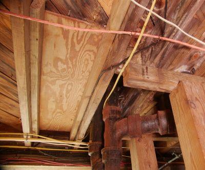 visible crawl space damage and sistering joists