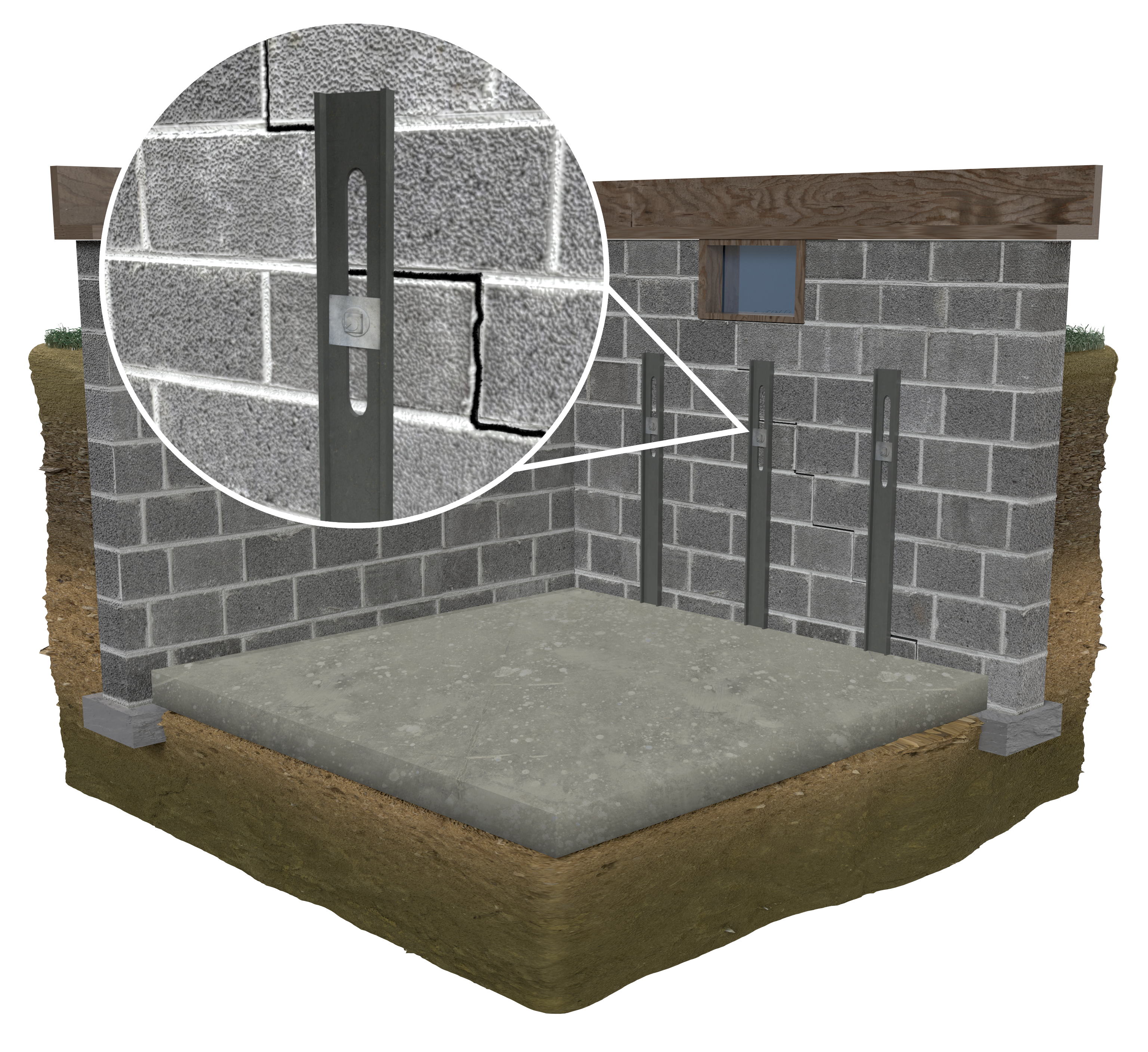 CGI image of basement wall channel anchor
