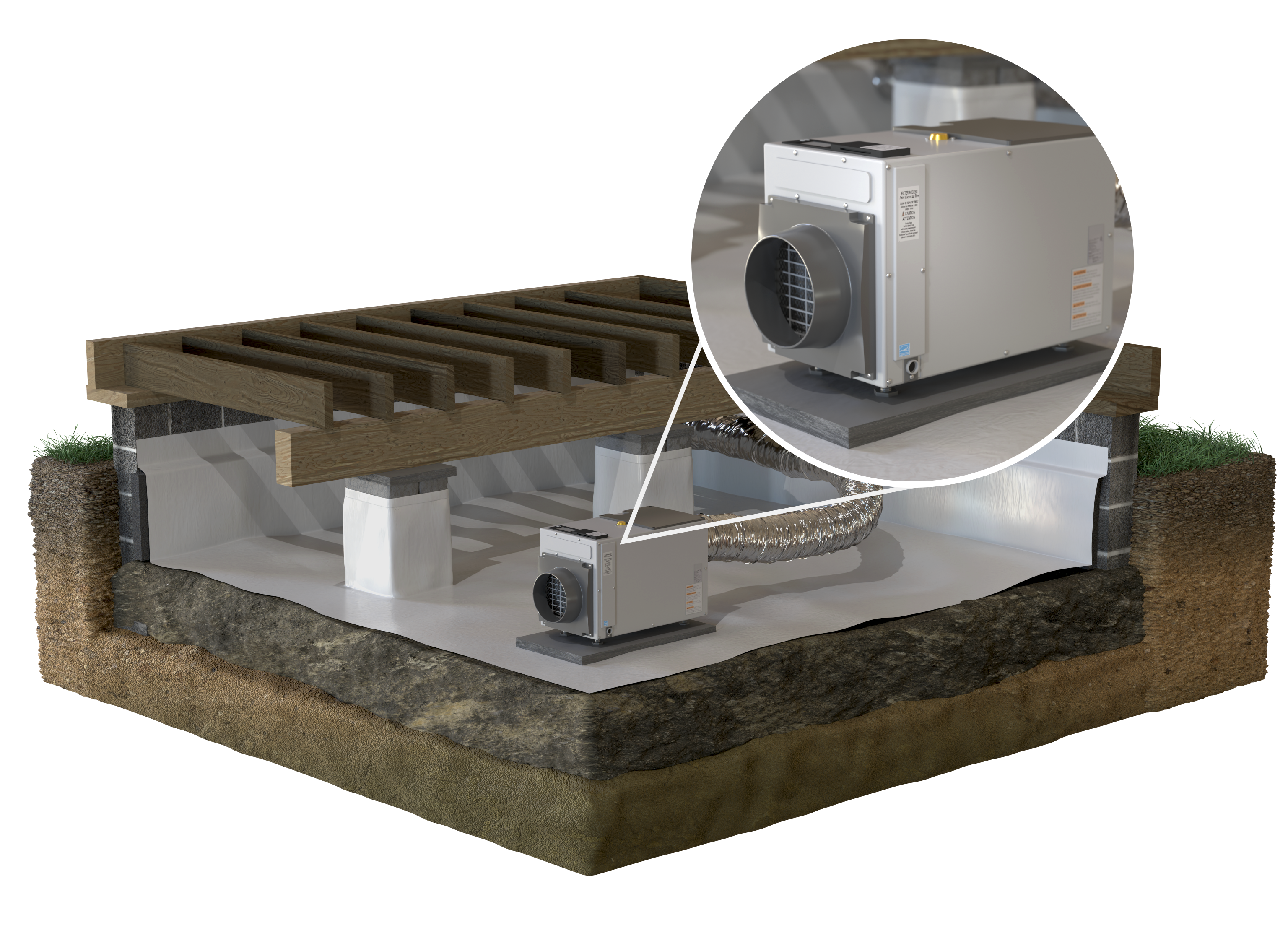 CGI image of crawl space dehumidifier