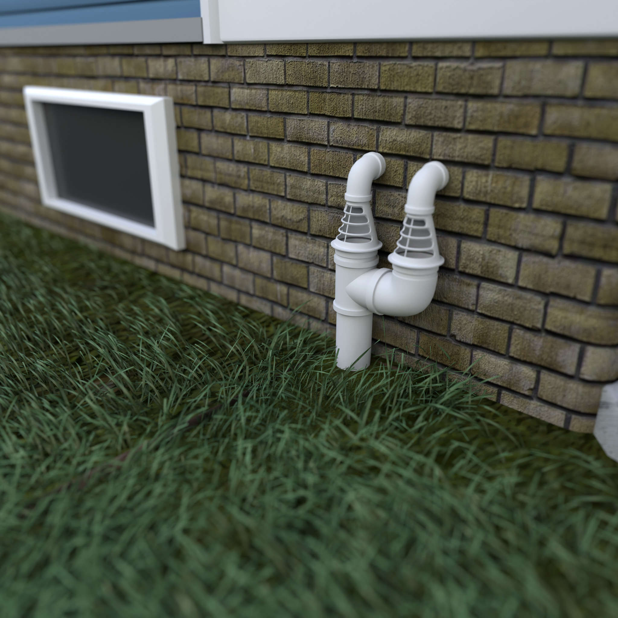 FreezeGuard sump pump discharge line attachments installed outside a house