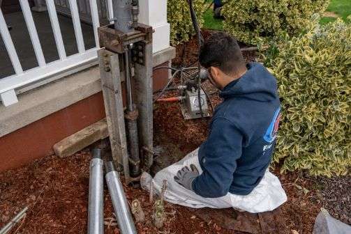 crew member installs push piers