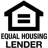 Black house icon with an equal sign inside and the words "Equal Housing Lender" below it.