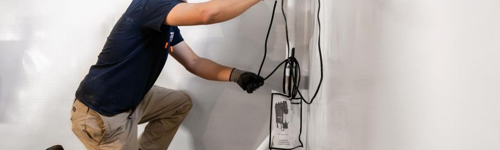 JES crew member installs a basement sump pump