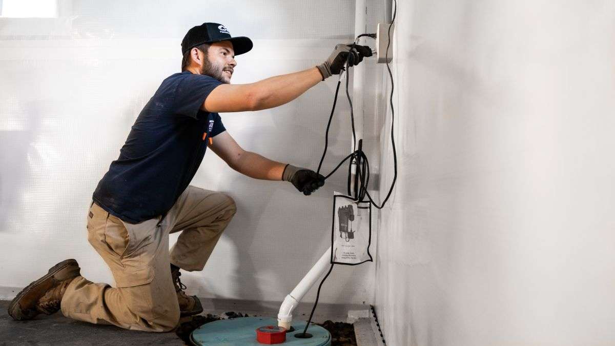 JES crew member installs a basement sump pump